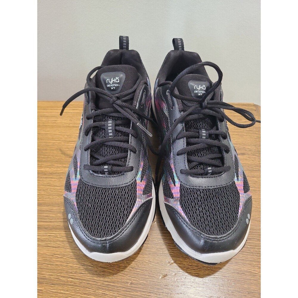 EUC Ryka Devotion XT Womens Sz 9  Black Pink Iridescent Striping Athletic Shoes - Picture 2 of 6